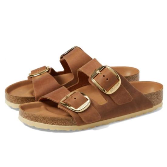  버켄스탁 뮬/슬리퍼 버켄슈톡 아리조나 빅 버클 하이 샤인 샌들 에크루 - BIRKENSTOCK