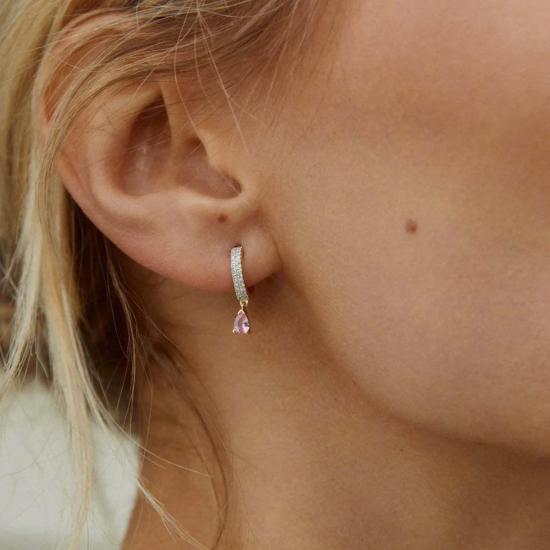  에리네스 이어링 다이아몬드 허기스 핑크 사파이어 티어 드롭 - ERINESS