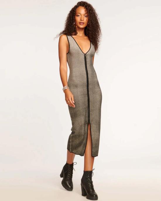  Ramy Brook 숏 원피스 Adeline 바디콘 미디 드레스 블랙/화이트 스트라이프 - OTHER BRANDS