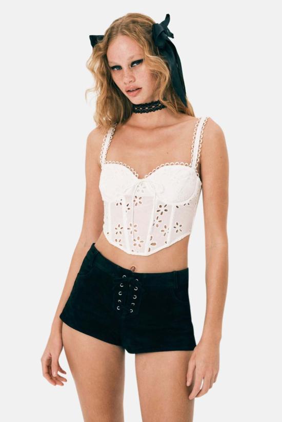  포러브앤레몬스 민소매 티셔츠 For Love & Lemons Sammie 크롭 탑 화이트