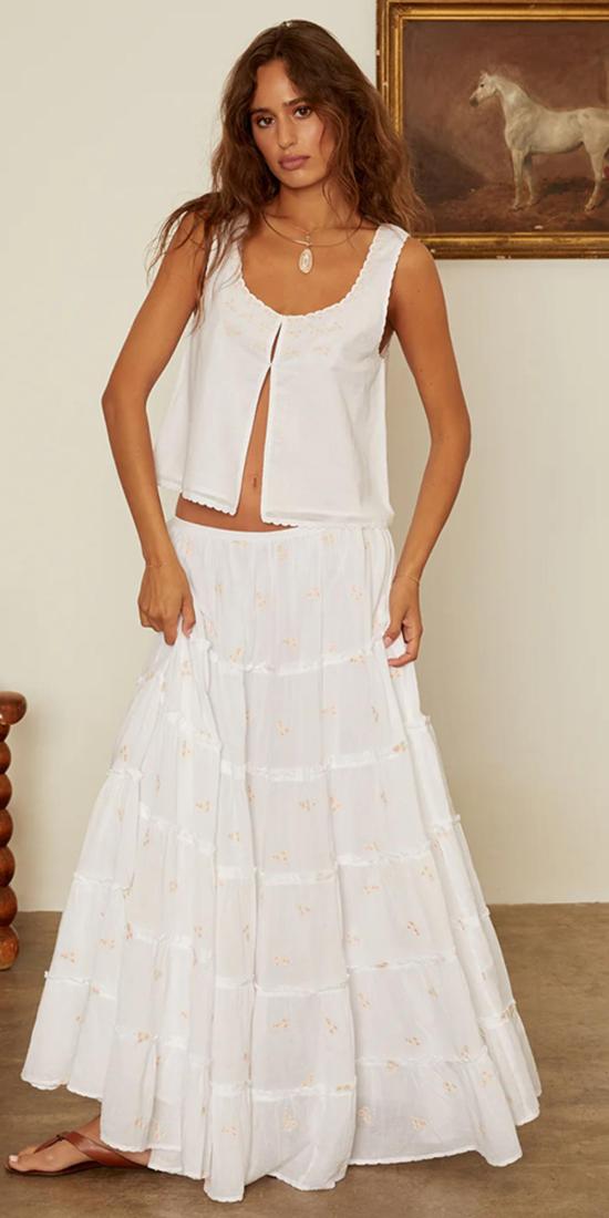  차오 루시아 롱 스커트 Ciao Lucia Coralie 자수 스커트 화이트 - CIAO LUCIA