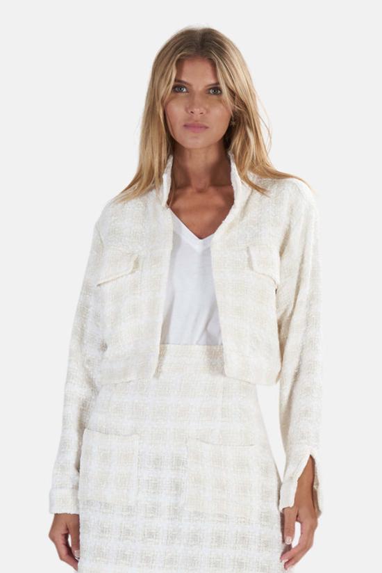  블루&크림 자켓 크롭 트위드 재킷 화이트