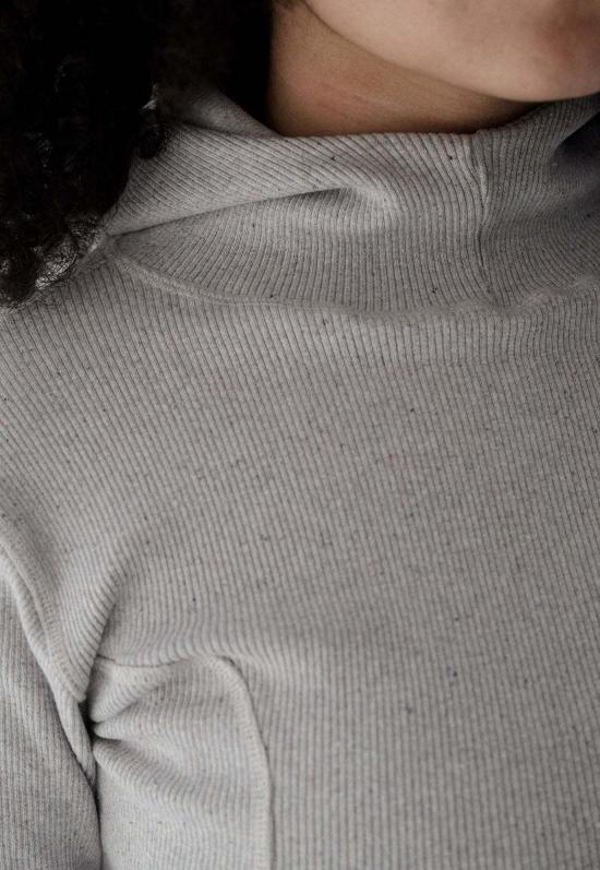  베이스레인지 스웨터 Baserange Hanifa 후디 그레이 멜란지 립 - BASERANGE