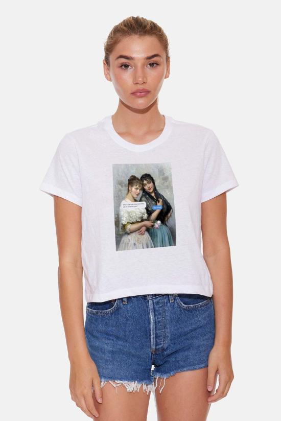  블루&크림 반팔 티셔츠 서바이브드 텍스트 버블 크롭 티셔츠 화이트 - BLUE&CREAM