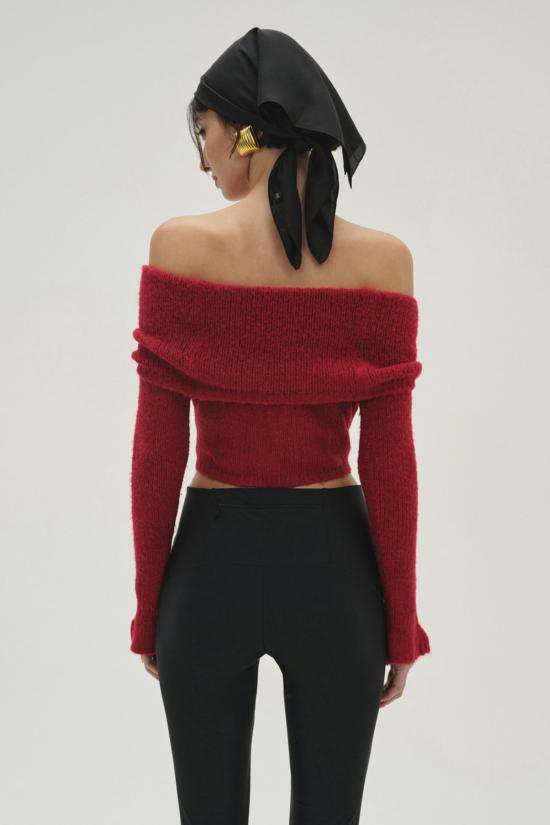  포러브앤레몬스 스웨터 For Love & Lemons 아스펜 니트 탑 레드 - FOR LOVE & LEMONS