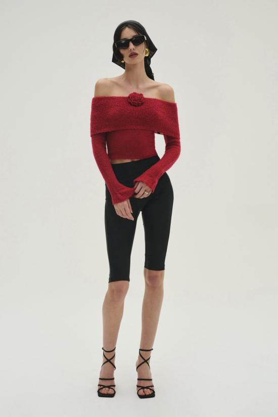  포러브앤레몬스 스웨터 For Love & Lemons 아스펜 니트 탑 레드 - FOR LOVE & LEMONS