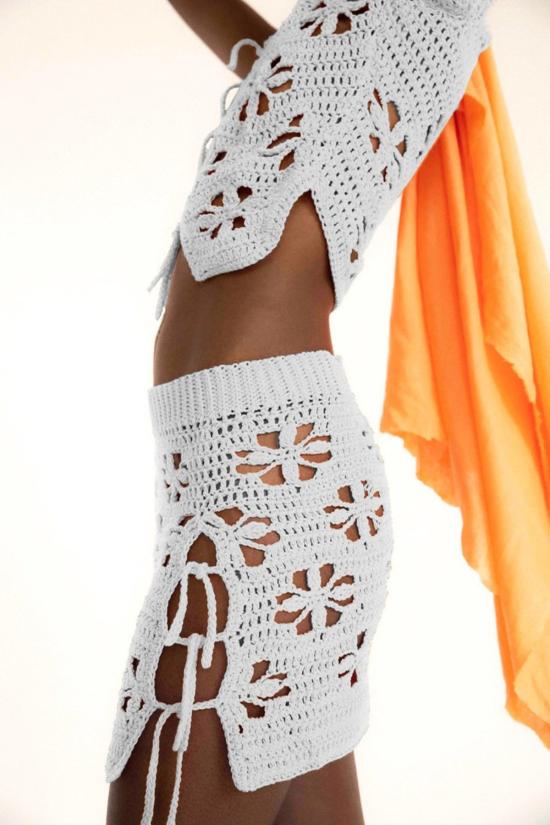  타치 클로딩 숏 스커트 Tach Clothing 고양이 크로셰 스커트 화이트 - TACH CLOTHING