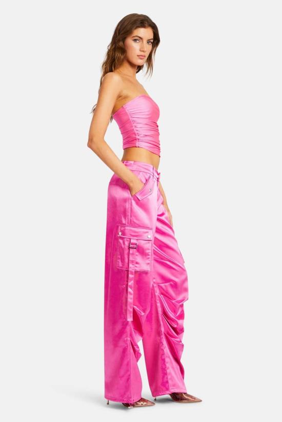  세로야 스트레이트 팬츠 Ser.O.Ya 라이 새틴 카고 팬츠 말리부 핑크 - SER.O.YA