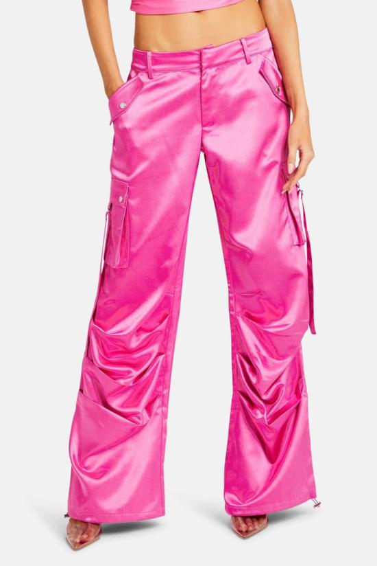  세로야 스트레이트 팬츠 Ser.O.Ya 라이 새틴 카고 팬츠 말리부 핑크