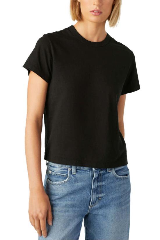  아모 데님 반팔 티셔츠 러브 티 블랙