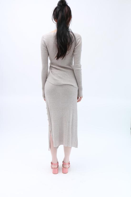  베이스레인지 미디 스커트 마론 멜란지 룰루 스커트 그레이 - BASERANGE