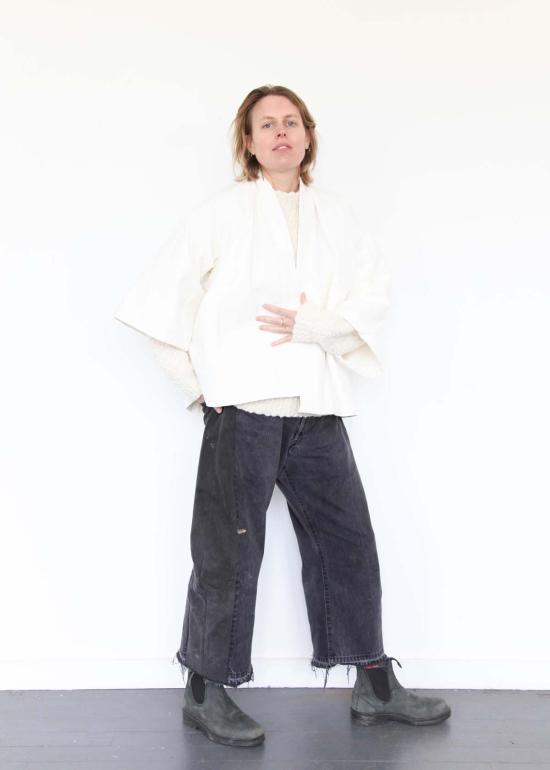  Jess Feury 데님 팬츠 캔버스 재킷/등에 꽃무늬 흰색 - OTHER BRANDS