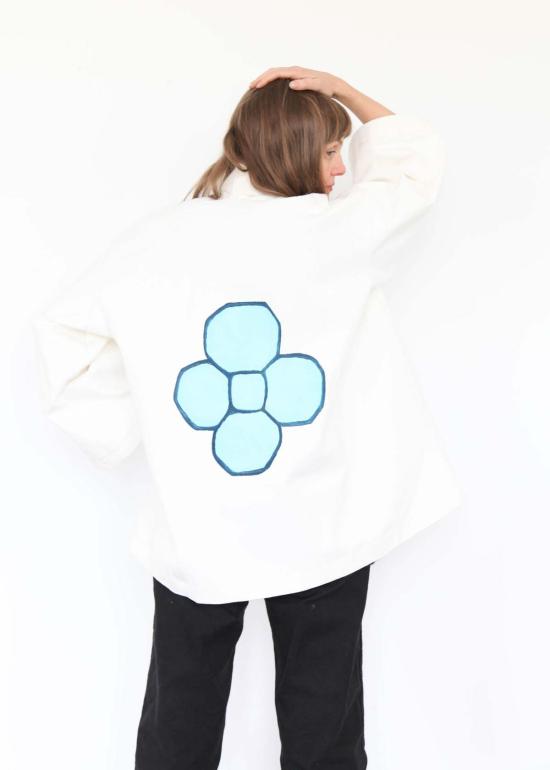  Jess Feury 데님 팬츠 캔버스 재킷/등에 꽃무늬 흰색 - OTHER BRANDS