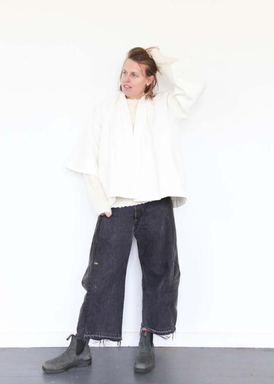  Jess Feury 데님 팬츠 캔버스 재킷/등에 꽃무늬 흰색 - OTHER BRANDS