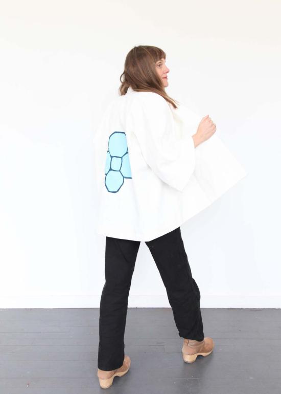  Jess Feury 데님 팬츠 캔버스 재킷/등에 꽃무늬 흰색 - OTHER BRANDS