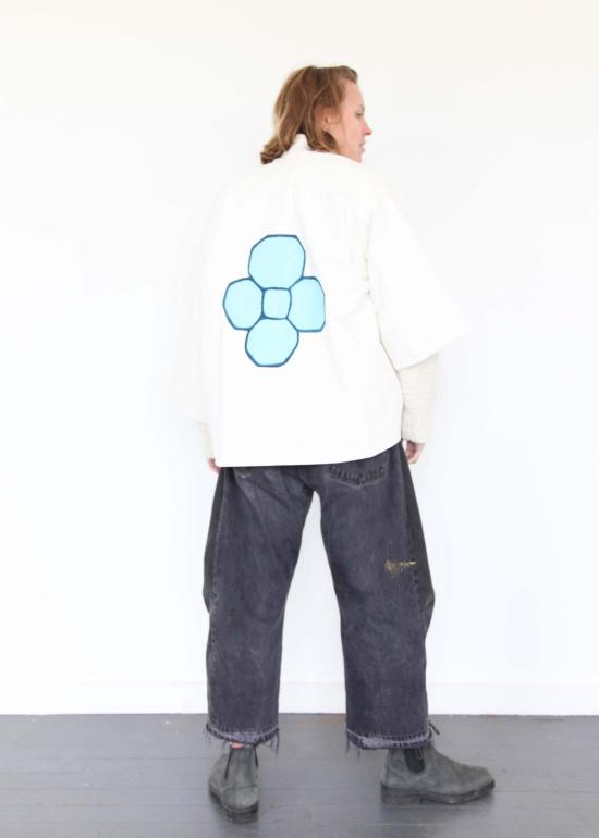  Jess Feury 데님 팬츠 캔버스 재킷/등에 꽃무늬 흰색 - OTHER BRANDS
