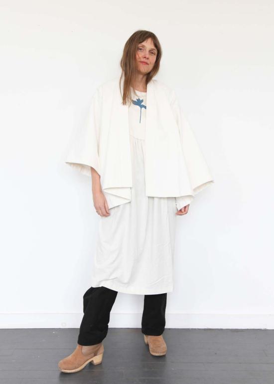  Jess Feury 데님 팬츠 캔버스 재킷/등에 꽃무늬 흰색 - OTHER BRANDS