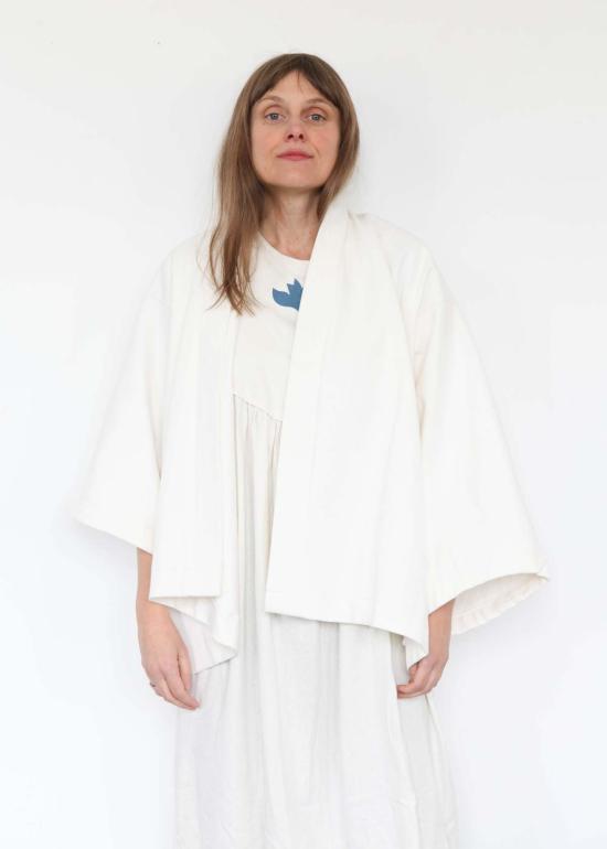  Jess Feury 데님 팬츠 캔버스 재킷/등에 꽃무늬 흰색 - OTHER BRANDS