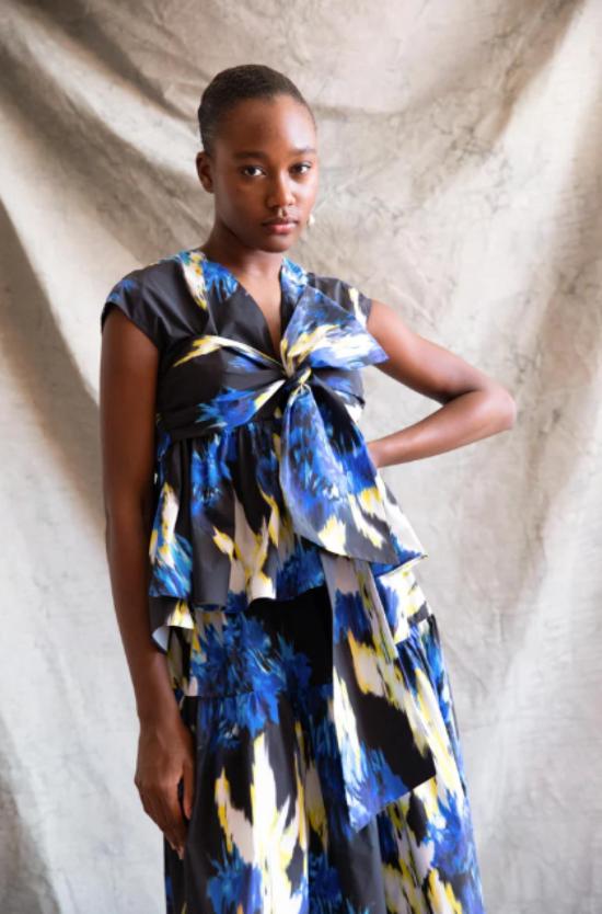  필로소피아 블라우스 Psophia Lazado 타페타 탑 블랙 프린트