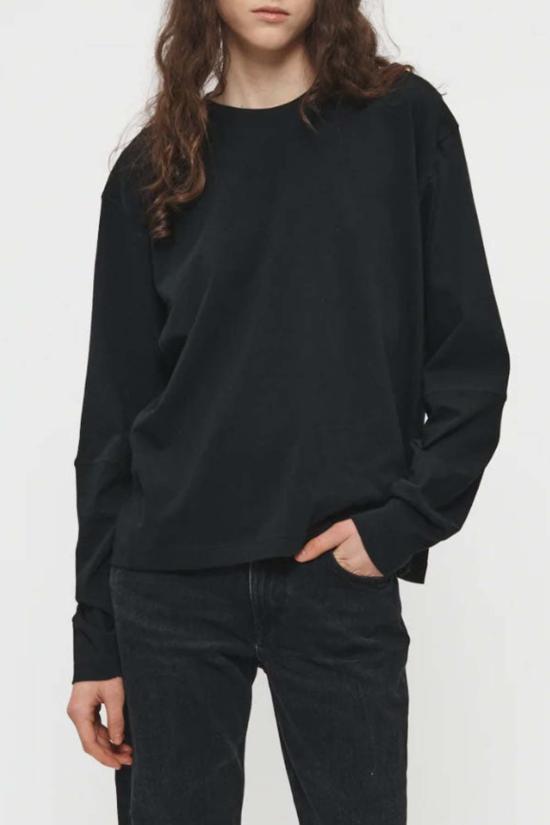 6397 긴팔 티셔츠 커버스티치 티셔츠 블랙