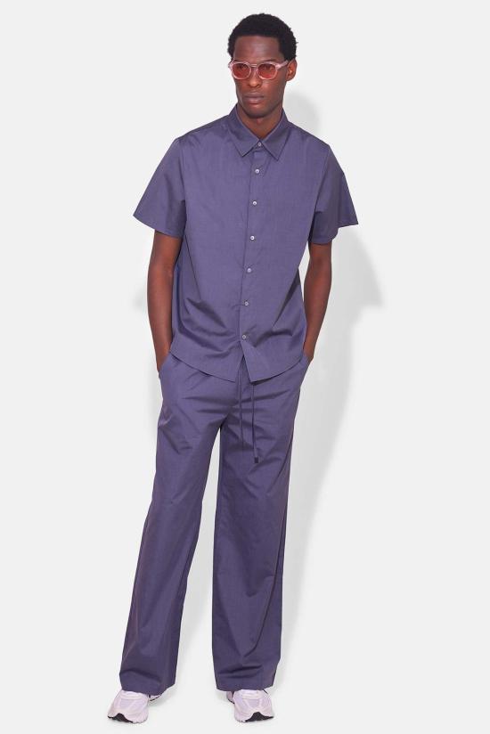  Blue&Cream 반팔 셔츠 블루&크림 팝린 반팔 버튼다운 차콜 마이크로 스트라이프 - BLUE&CREAM