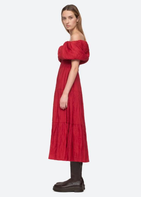  씨뉴욕 롱 원피스 Sea Ny Loren 오프숄더 드레스 루비 레드 - SEA NY