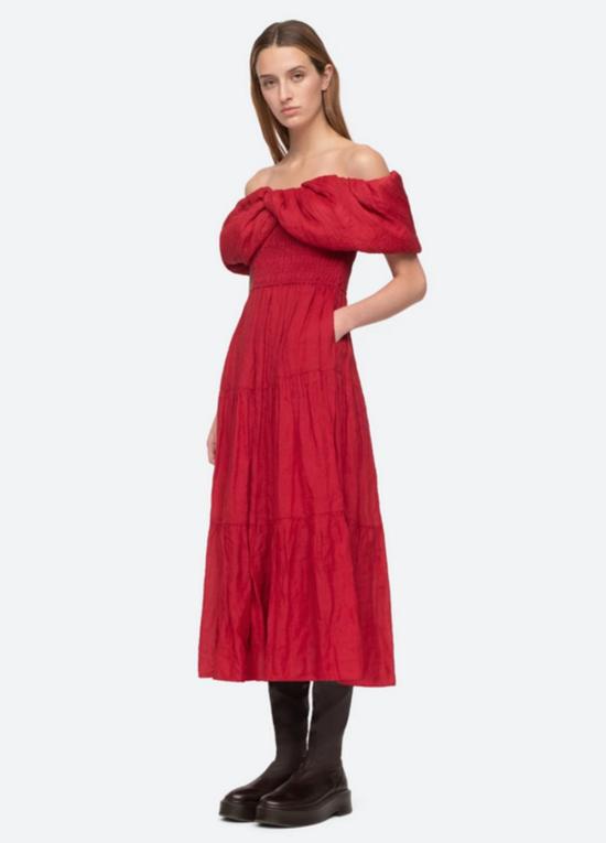  씨뉴욕 롱 원피스 Sea Ny Loren 오프숄더 드레스 루비 레드 - SEA NY