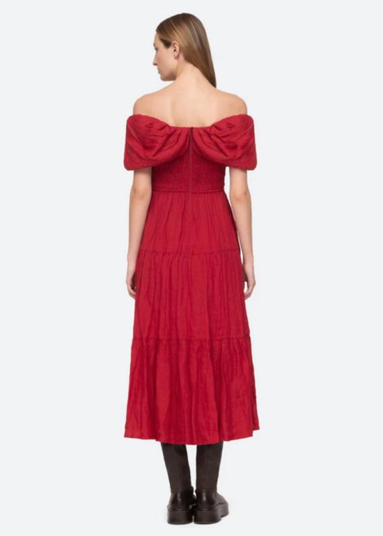  씨뉴욕 롱 원피스 Sea Ny Loren 오프숄더 드레스 루비 레드 - SEA NY