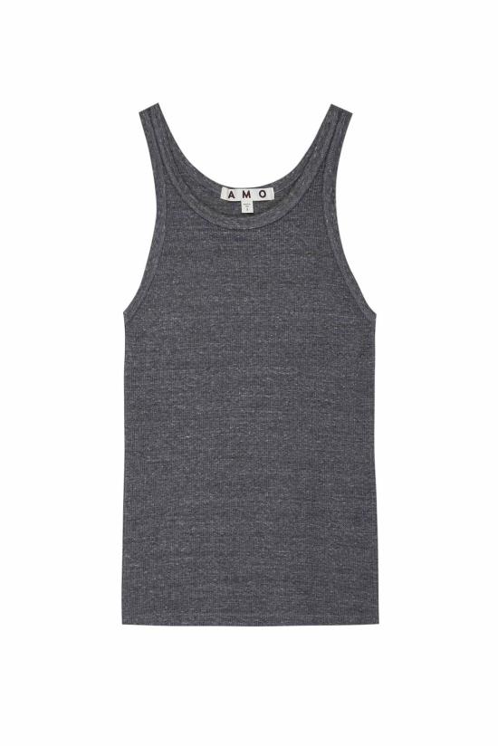  아모 데님 민소매 티셔츠 롱 리브 탱크 헤더 그레이