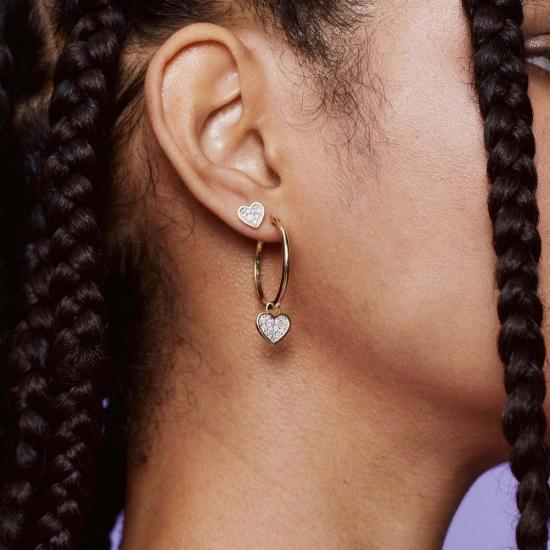  에리네스 이어링 다이아몬드 베젤 세트 하트 스터드 옐로우 골드/로즈 골드/화이트 골드 - ERINESS