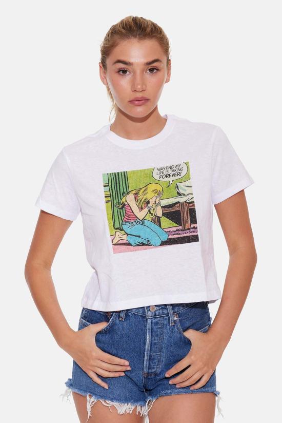  블루&크림 반팔 티셔츠 워스팅 마이 라이프 티셔츠 - BLUE&CREAM