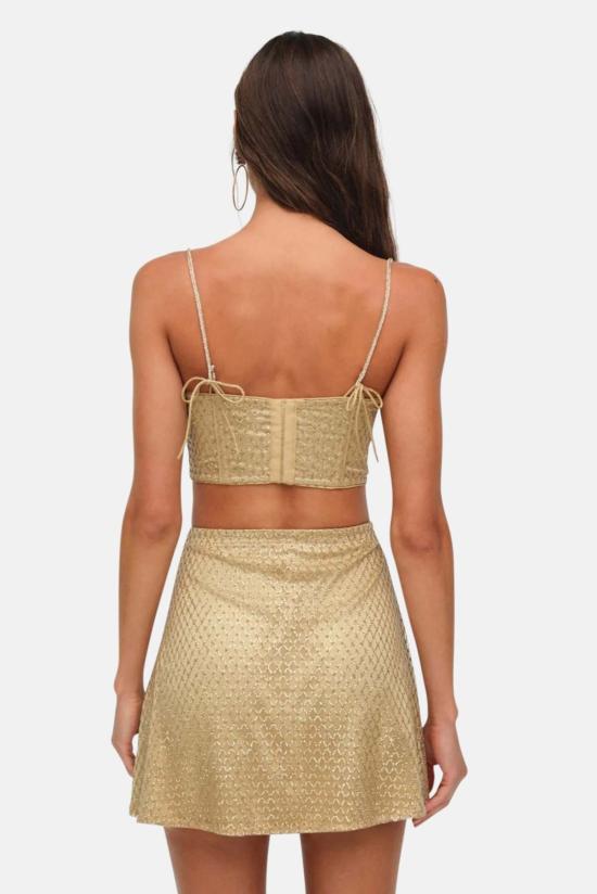  포러브앤레몬스 민소매 티셔츠 For Love & Lemons 글리터 그리드 버스티에 탑 골드 - FOR LOVE & LEMONS