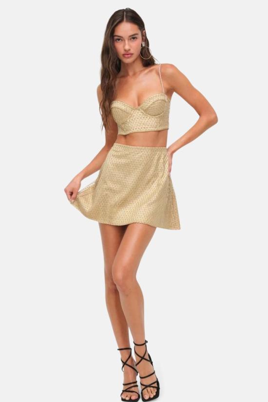  포러브앤레몬스 민소매 티셔츠 For Love & Lemons 글리터 그리드 버스티에 탑 골드 - FOR LOVE & LEMONS