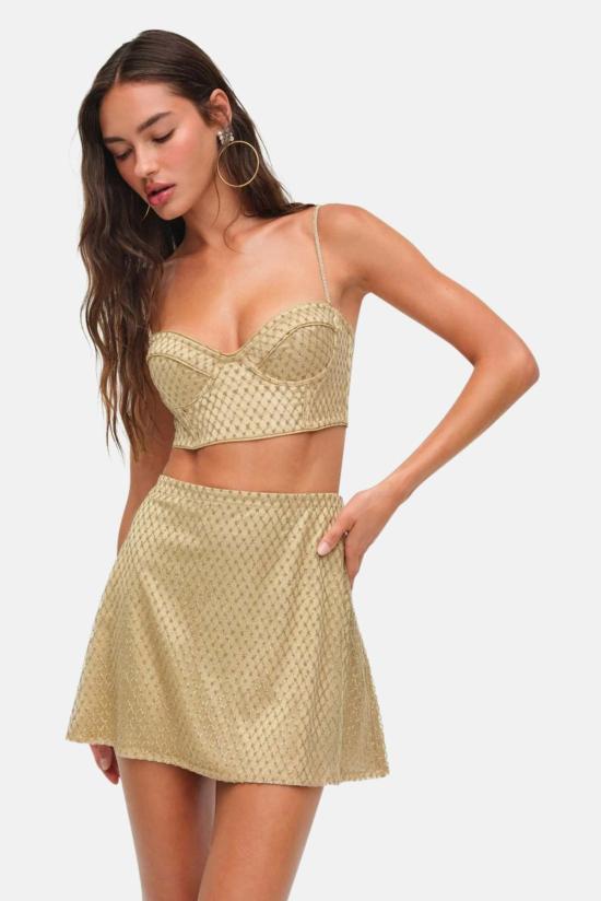  포러브앤레몬스 민소매 티셔츠 For Love & Lemons 글리터 그리드 버스티에 탑 골드 - FOR LOVE & LEMONS