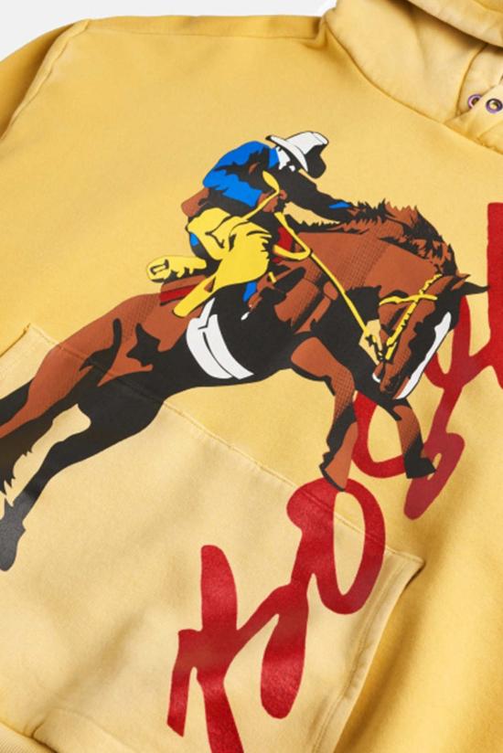  Bossi 후드 티셔츠 카우보이 풀오버 후드 티 옐로우 - BOSSI