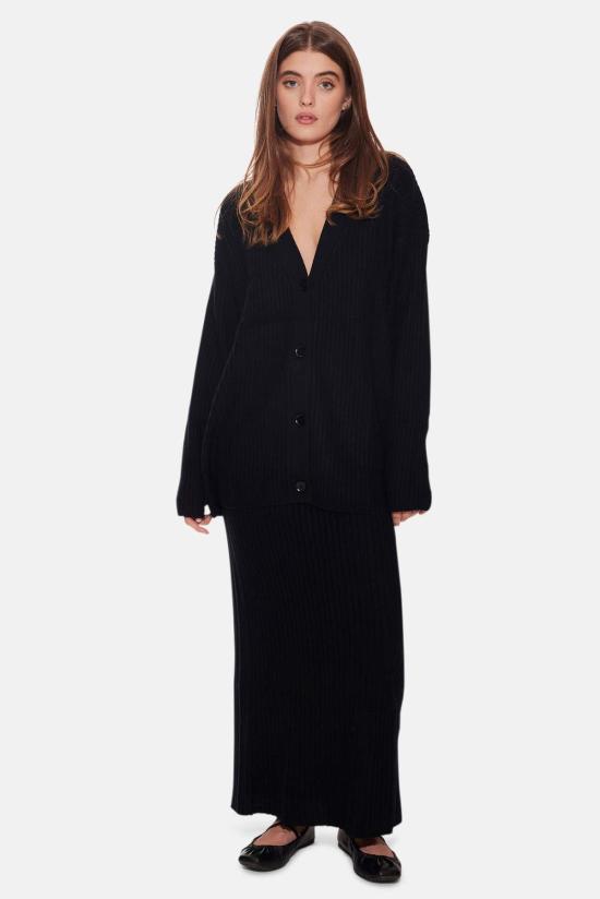  더 타일 클럽 가디건 타일 클럽 루시 리브 코쿤 카디건 블랙 - THE TILE CLUB