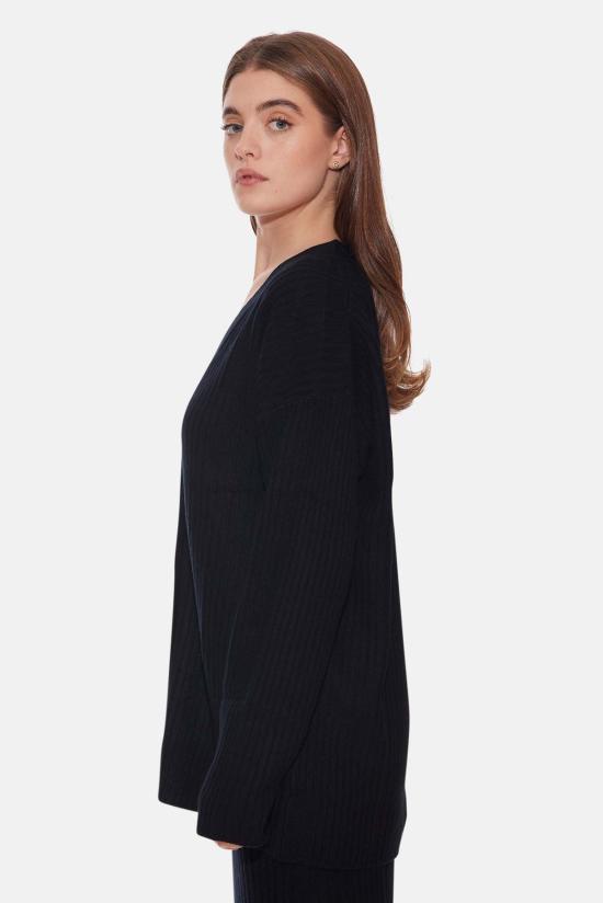  더 타일 클럽 가디건 타일 클럽 루시 리브 코쿤 카디건 블랙 - THE TILE CLUB