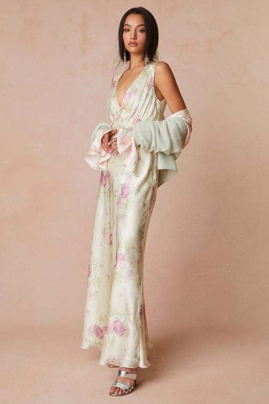  러브쉐이크팬시 롱 원피스 러브 쉑 팬시 수니바 드레스 피치 세이지 - LOVESHACKFANCY