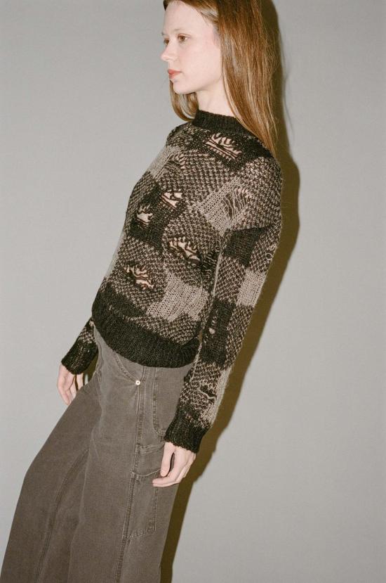  아워레가시 스웨터 Our Legacy Sonar 라운드넥 블랙 파괴적 깅엄 - OUR LEGACY