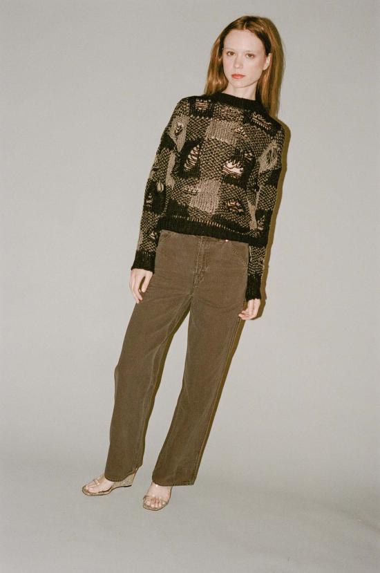  아워레가시 스웨터 Our Legacy Sonar 라운드넥 블랙 파괴적 깅엄 - OUR LEGACY