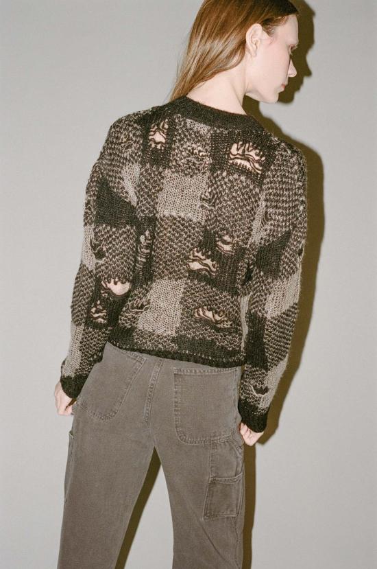  아워레가시 스웨터 Our Legacy Sonar 라운드넥 블랙 파괴적 깅엄 - OUR LEGACY