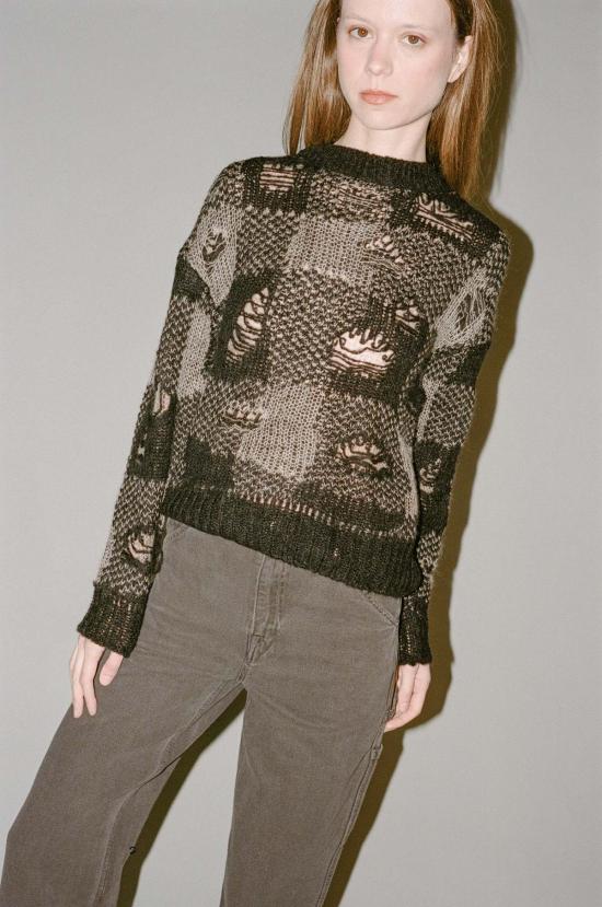  아워레가시 스웨터 Our Legacy Sonar 라운드넥 블랙 파괴적 깅엄 - OUR LEGACY