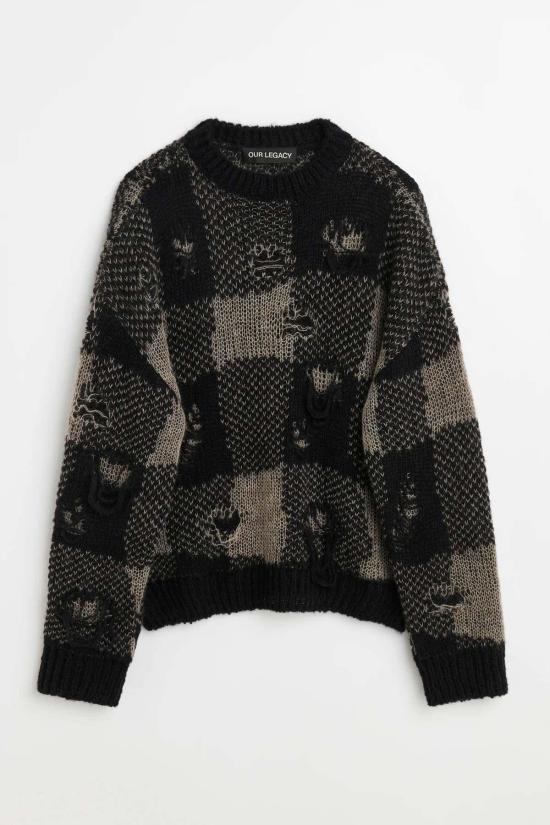  아워레가시 스웨터 Our Legacy Sonar 라운드넥 블랙 파괴적 깅엄 - OUR LEGACY