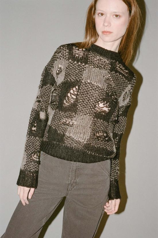  아워레가시 스웨터 Our Legacy Sonar 라운드넥 블랙 파괴적 깅엄