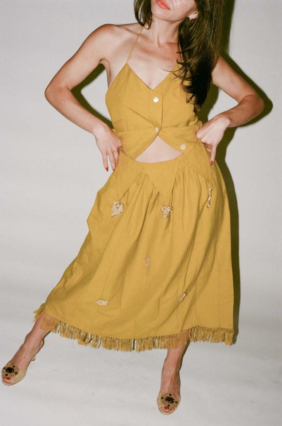  100% Silk 미디 스커트 100% 실크 제스터 스커트 풀스 골드 - OTHER BRANDS