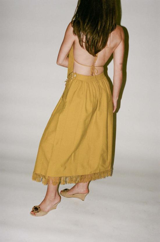  100% Silk 미디 스커트 100% 실크 제스터 스커트 풀스 골드 - OTHER BRANDS