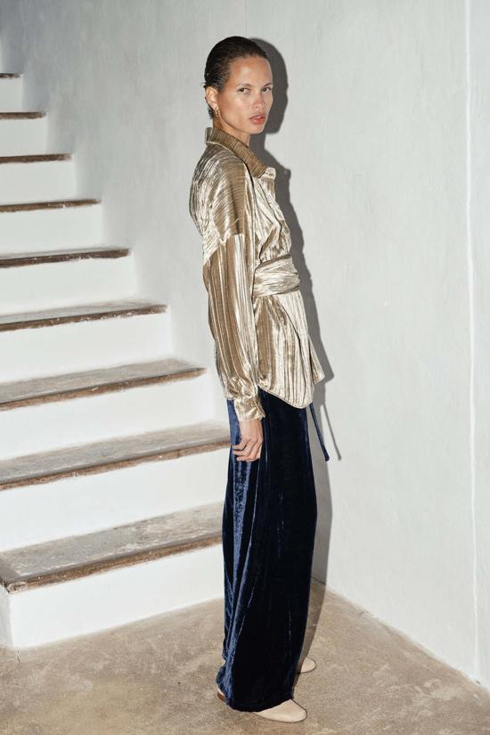  다두라 스트레이트 팬츠 다투라 실크 벨벳 유도 팬츠 미드나잇 블루 - DATURA