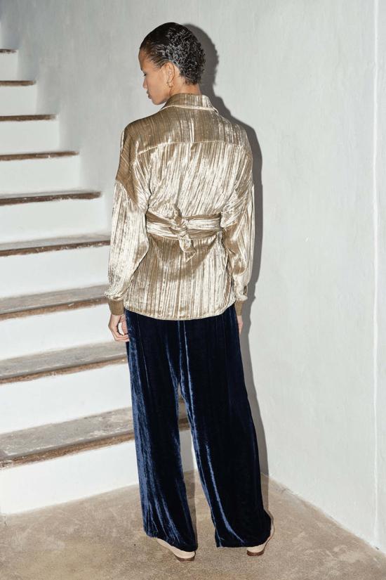  다두라 스트레이트 팬츠 다투라 실크 벨벳 유도 팬츠 미드나잇 블루 - DATURA