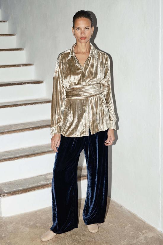  다두라 스트레이트 팬츠 다투라 실크 벨벳 유도 팬츠 미드나잇 블루 - DATURA