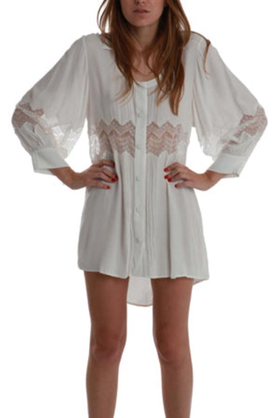  Shakuhachi 숏 원피스 샤쿠하치 자수 레이스 셔츠 드레스 화이트